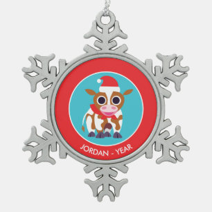 Kerstreba de Koe Tin Sneeuwvlok Ornament
