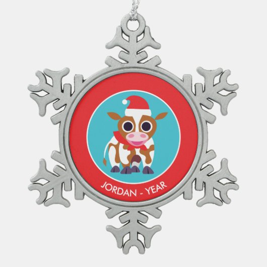 Kerstreba de Koe Tin Sneeuwvlok Ornament (Voorkant)