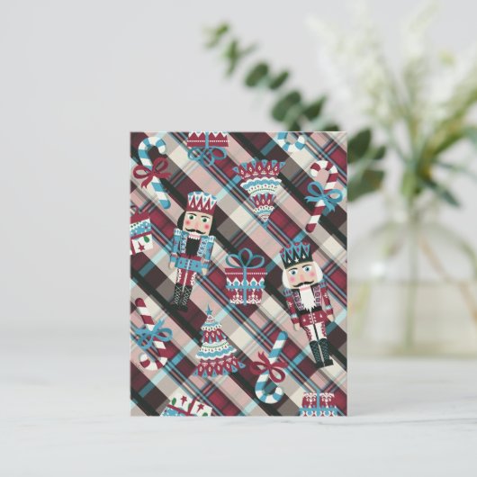 kerstrecker Pset Blue Burgundy Feestdagenkaart (Staand voorkant)