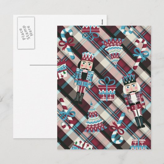 kerstrecker Pset Blue Burgundy Feestdagenkaart (Voorkant / Achterkant)