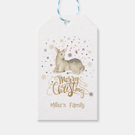 kerstrecorder en prettige kersttypografie cadeaulabel (Voorkant)