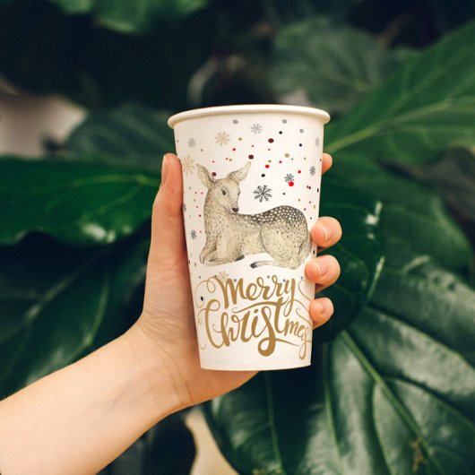 kerstrecorder en prettige kersttypografie papieren bekers