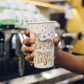 kerstrecorder en prettige kersttypografie papieren bekers