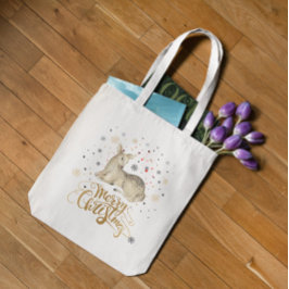kerstrecorder en prettige kersttypografie tote bag