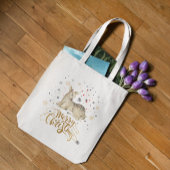 kerstrecorder en prettige kersttypografie tote bag