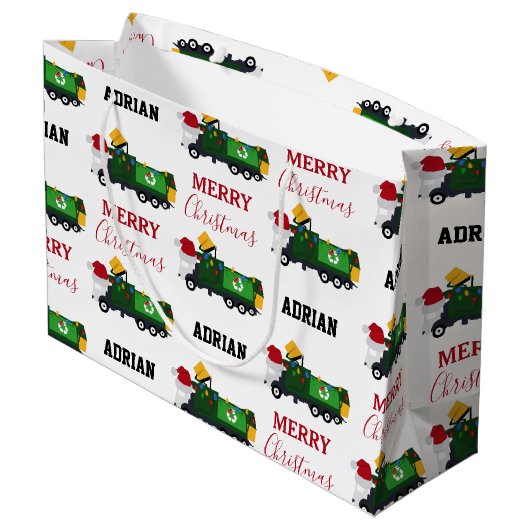 Kerstrecycling vuilnis - Aangepaste naam Groot Cadeauzakje (Achterkant Gekanteld)