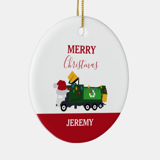 Kerstrecycling vuilniswagen op maat keramisch ornament (Rechts)