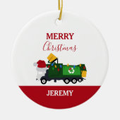 Kerstrecycling vuilniswagen op maat keramisch ornament (Voorkant)