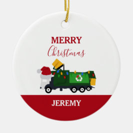 Kerstrecycling vuilniswagen op maat keramisch ornament