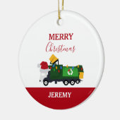 Kerstrecycling vuilniswagen op maat keramisch ornament (Links)