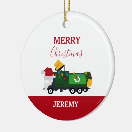 Kerstrecycling vuilniswagen op maat keramisch ornament (Links)