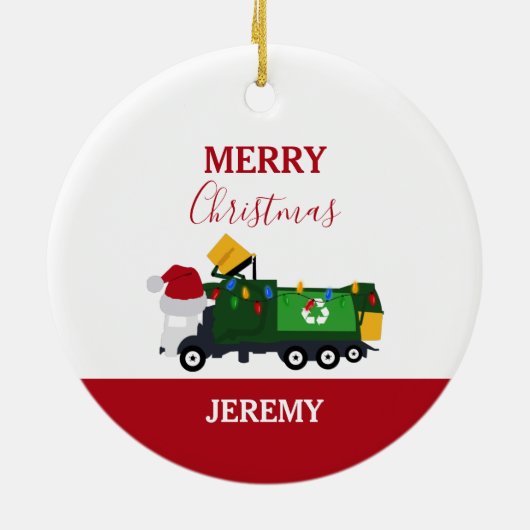 Kerstrecycling vuilniswagen op maat keramisch ornament (Achterkant)