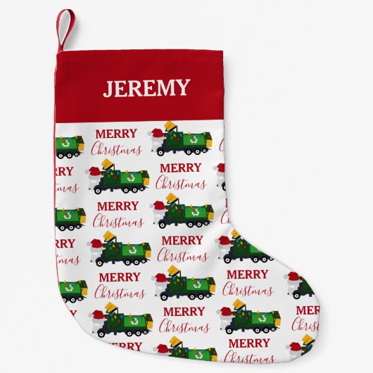 Kerstrecycling vuilniswagen op maat kleine kerstsok (Voorkant)