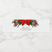 KerstRed Poinsettia Pine Greenery Event Waterfles Etiket (Enkel label)