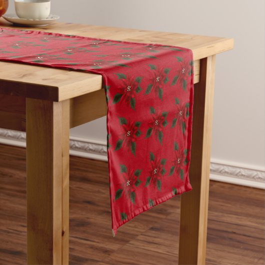 KerstRed Poinsettia Sml Table Runner Korte Tafelloper (Voorbeeld)