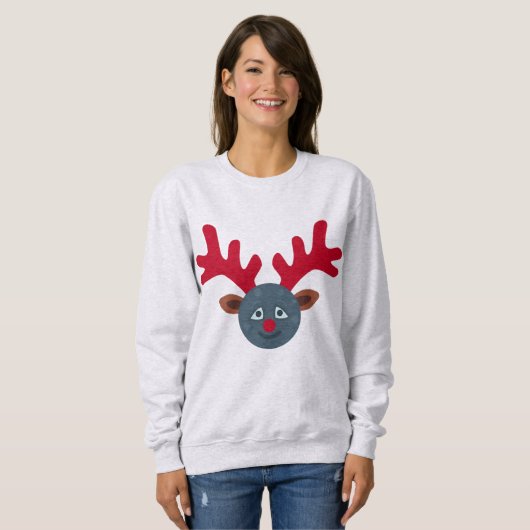 kerstreder maan emoji womens sweatshirt (Voorkant volledig)
