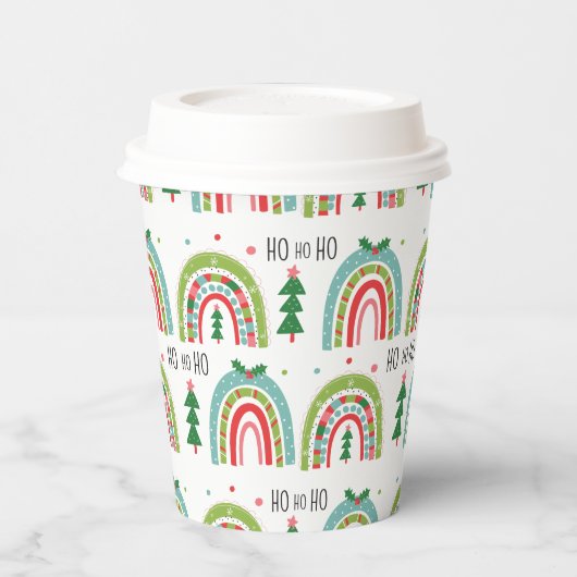 Kerstregenbogen en bomen op vakantie papieren bekers (Links)