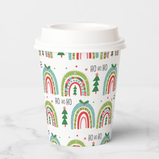 Kerstregenbogen en bomen op vakantie papieren bekers (Achterkant)