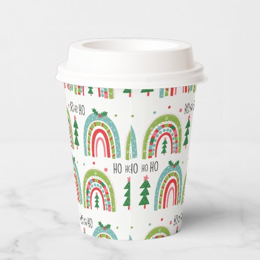 Kerstregenbogen en bomen op vakantie papieren bekers (Rechts)