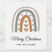 Kerstregenboog bruin beige grijs, modern wijn etiket (Enkel label)