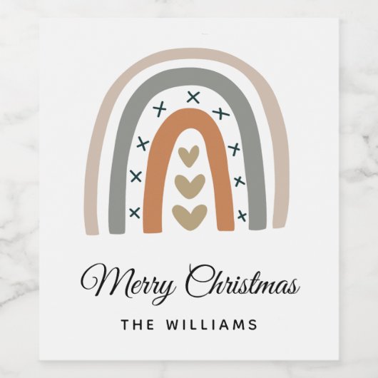 Kerstregenboog bruin beige grijs, modern wijn etiket (Enkel label)