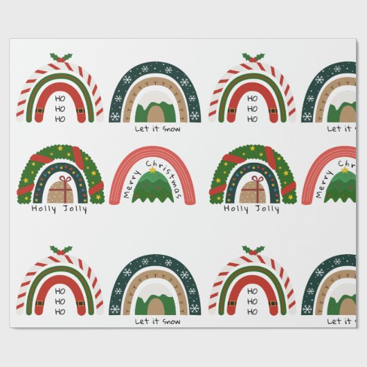 Kerstregenboog laat het sneeuwen cadeaupapier (Vlak)