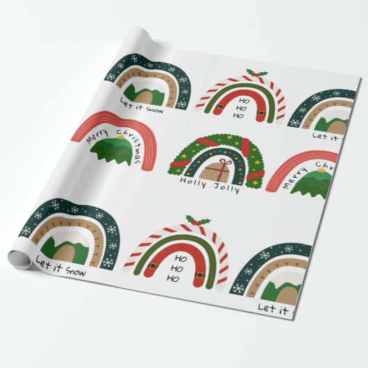 Kerstregenboog laat het sneeuwen cadeaupapier (Uitgerold)