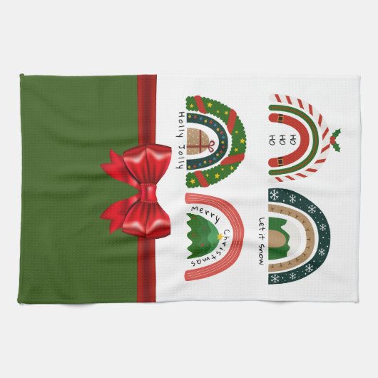 Kerstregenboog laat het sneeuwen theedoek (Horizontaal)