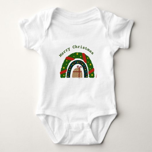kerstregenboog met een Cadeau Baby-pak Romper (Voorkant)