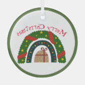 kerstregenboog met een Cadeau Glas Ornament (Voorkant)