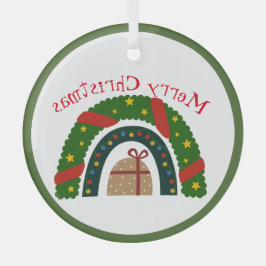 kerstregenboog met een Cadeau Glas Ornament