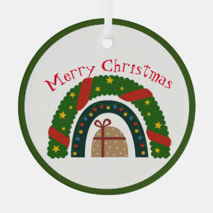 kerstregenboog met een Cadeau Glas Ornament