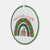 kerstregenboog met een Cadeau Glas Ornament (Voorkant links)