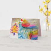 Kerstregenboog Unicorn Santa Waterverf Card Kaart (Gele Bloem)