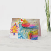 Kerstregenboog Unicorn Santa Waterverf Card Kaart (Voorkant)