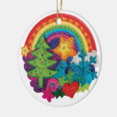 Kerstregenboogdecoratie - een funky smeltontwerp keramisch ornament (Links)