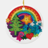Kerstregenboogdecoratie - een funky smeltontwerp keramisch ornament (Achterkant)