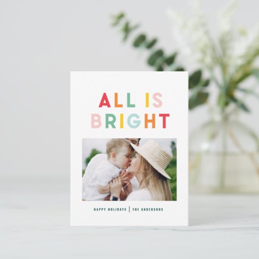 Kerstregenboogkleurig felle 1 fotofamilie feestdagenkaart (Staand voorkant)