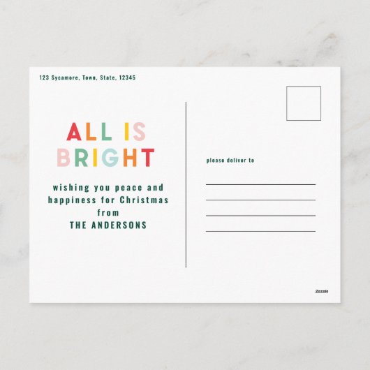 Kerstregenboogkleurig felle 1 fotofamilie feestdagenkaart (Achterkant)