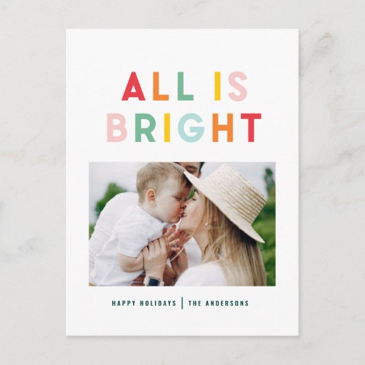 Kerstregenboogkleurig felle 1 fotofamilie feestdagenkaart (Voorkant)