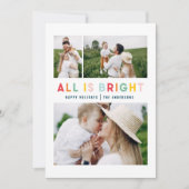 Kerstregenboogkleurig plezier 3 foto modern feestdagenkaart (Voorkant)