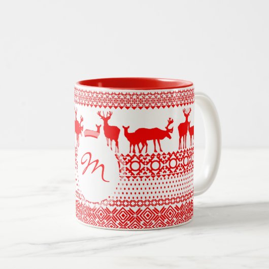 Kerstrein Deer Lapland Pattern Monogram Mok 2 (Voorkant rechts)