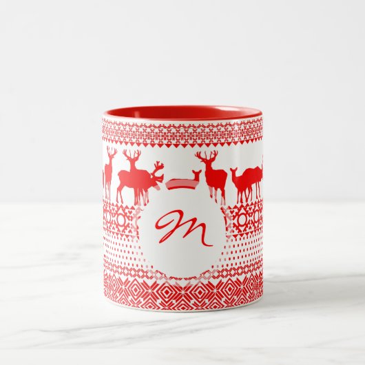 Kerstrein Deer Lapland Pattern Monogram Mok 2 (Center)