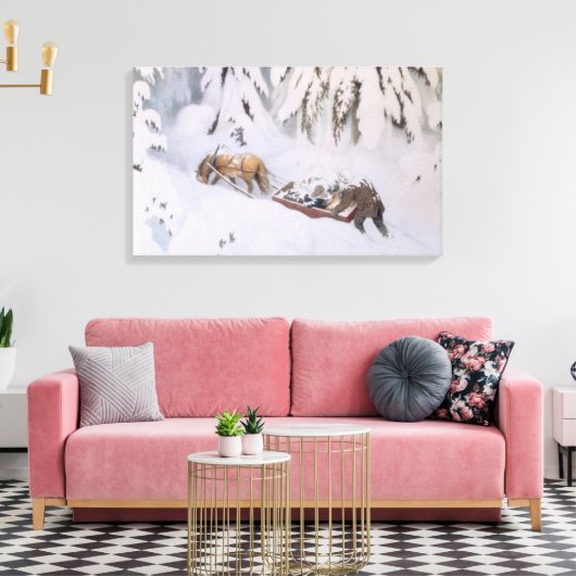 Kerstreis door de sneeuw (door Kittelsen) Canvas Afdruk (Insitu (Woonkamer))