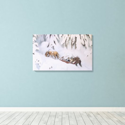 Kerstreis door de sneeuw (door Kittelsen) Canvas Afdruk (Insitu (Houten vloer))