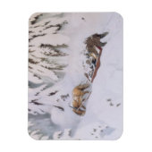 Kerstreis door de sneeuw in de winter magneet (Verticaal)