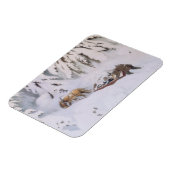 Kerstreis door de sneeuw in de winter magneet (Linkerzijde)