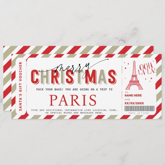 Kerstreis naar Parijs Cadeaubon Kaart (Voorkant / Achterkant)