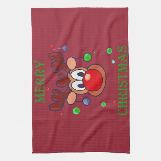 Kerstreis Rudolph - Merry christmas Theedoek (Verticaal)