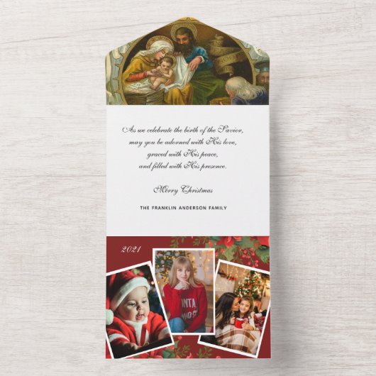 Kerstreligieuze foto Jezus Mary Joseph Family All In One Uitnodiging (Binnen)